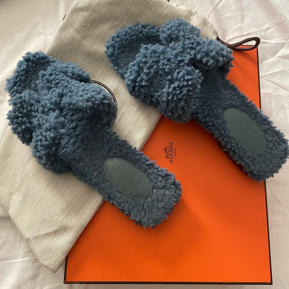 Authentic Hermes Shearling Slides. - image 3